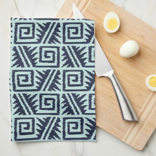 Ikat Aztec Pattern - Indigo and Light Blue Theedoek (Quarter Fold)