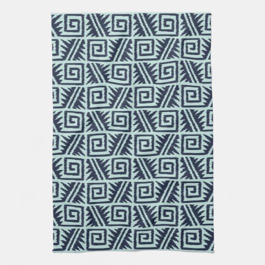 Ikat Aztec Pattern - Indigo and Light Blue Theedoek (Verticaal)