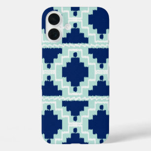 Ikat Aztec Pattern - Indigo en lichtblauw iPhone 16 Plus Hoesje