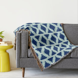Ikat Aztec Pattern - Indigo en lichtblauw Deken