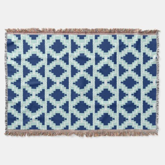 Ikat Aztec Pattern - Indigo en lichtblauw Deken (Voorkant)