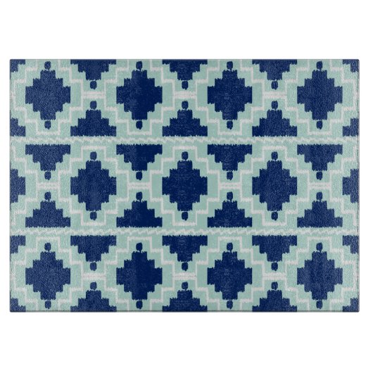 Ikat Aztec Pattern - Indigo en lichtblauw Snijplank (Voorkant)