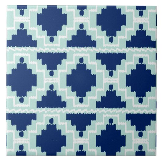 Ikat Aztec Pattern - Indigo en lichtblauw Tegeltje (Voorkant)