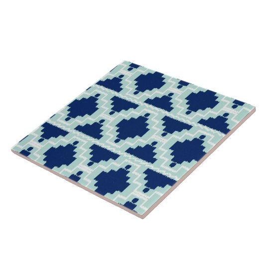 Ikat Aztec Pattern - Indigo en lichtblauw Tegeltje (Zijkant)