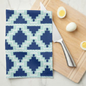 Ikat Aztec Pattern - Indigo en lichtblauw Theedoek (Quarter Fold)