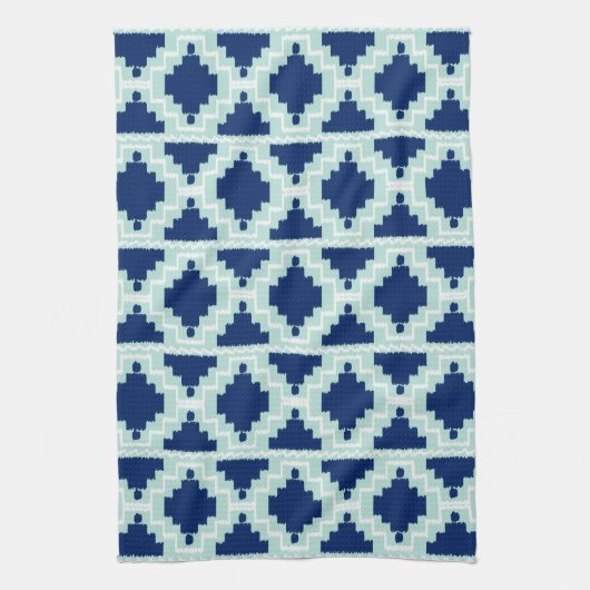 Ikat Aztec Pattern - Indigo en lichtblauw Theedoek (Verticaal)