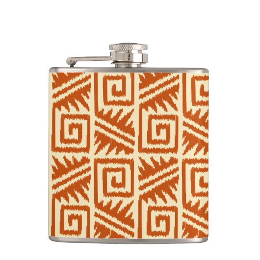 Ikat Aztec Pattern - Mandarijns and Light Oranje Heupfles (Voorkant)