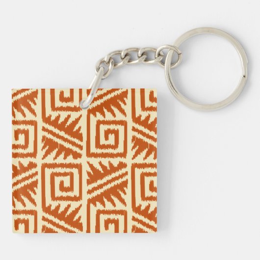 Ikat Aztec Pattern - Mandarijns and Light Oranje Sleutelhanger (Achterkant)