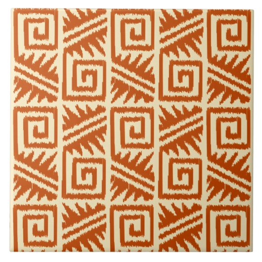 Ikat Aztec Pattern - Mandarijns and Light Oranje Tegeltje (Voorkant)