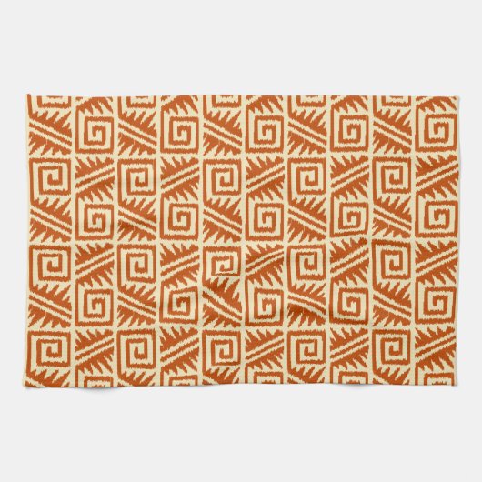 Ikat Aztec Pattern - Mandarijns and Light Oranje Theedoek (Horizontaal)