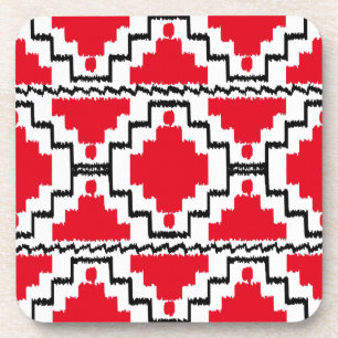 Ikat Aztec Pattern - Red, Black en White Bier Onderzetter