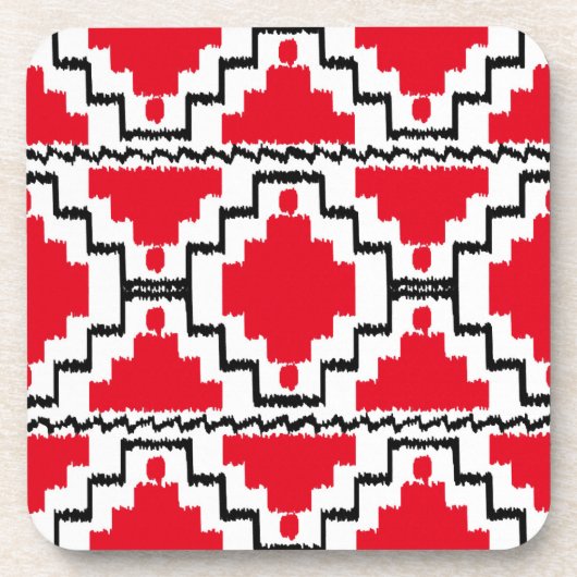 Ikat Aztec Pattern - Red, Black en White Bier Onderzetter (Voorkant)