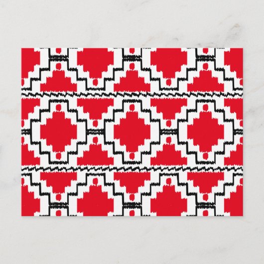 Ikat Aztec Pattern - Red, Black en White Briefkaart (Voorkant)