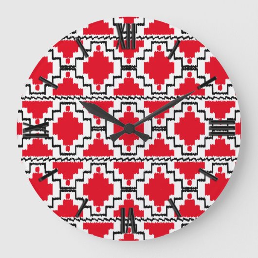 Ikat Aztec Pattern - Red, Black en White Grote Klok (Voorkant)