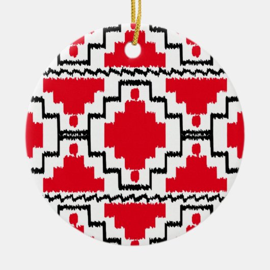Ikat Aztec Pattern - Red, Black en White Keramisch Ornament (Voorkant)