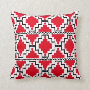 Ikat Aztec Pattern - Red, Black en White Kussen