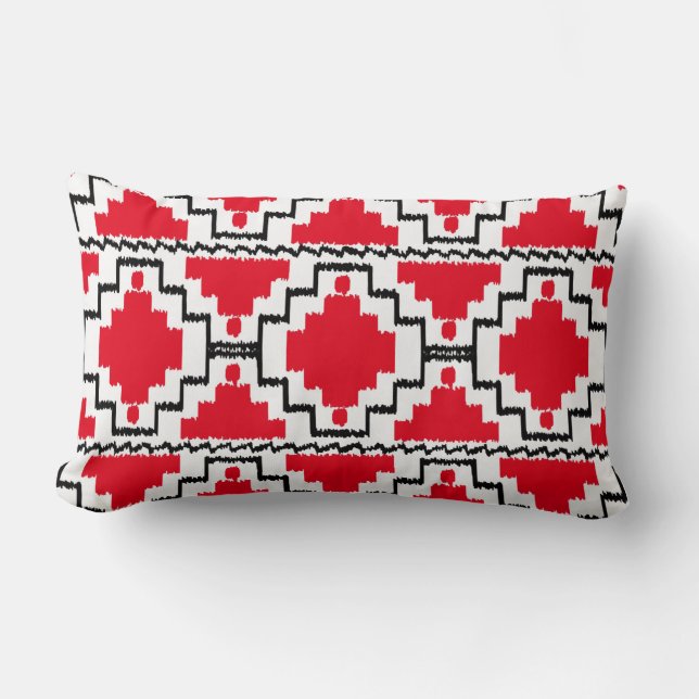 Ikat Aztec Pattern - Red, Black en White Kussen (Voorkant)