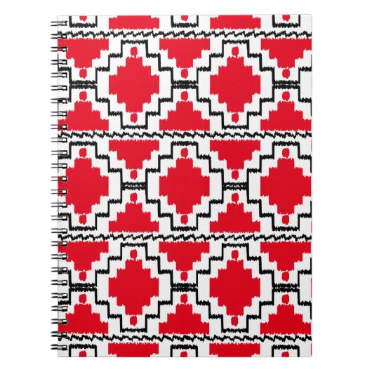 Ikat Aztec Pattern - Red, Black en White Notitieboek (Voorkant)