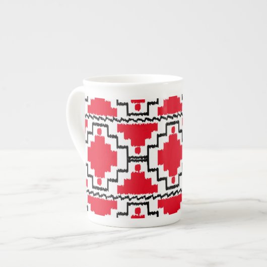 Ikat Aztec Pattern - Red, Black en White Porselein Kop (Links)