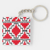 Ikat Aztec Pattern - Red, Black en White Sleutelhanger (Achterkant)