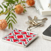 Ikat Aztec Pattern - Red, Black en White Sleutelhanger (Zijkant)