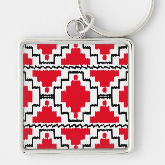 Ikat Aztec Pattern - Red, Black en White Sleutelhanger (Voorkant)