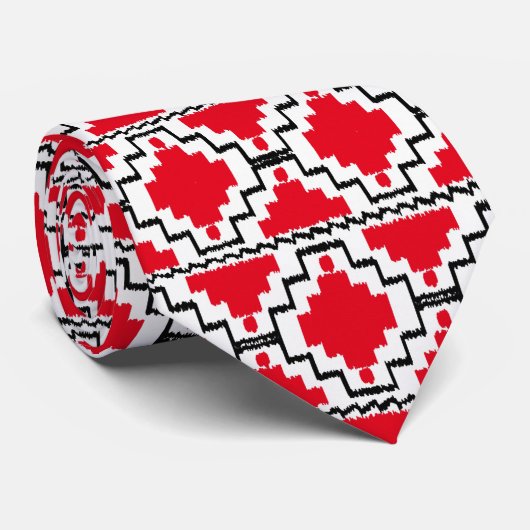 Ikat Aztec Pattern - Red, Black en White Stropdas (Opgerold)