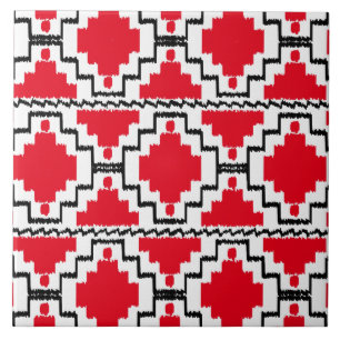 Ikat Aztec Pattern - Red, Black en White Tegeltje