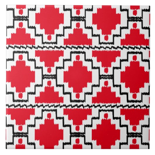 Ikat Aztec Pattern - Red, Black en White Tegeltje (Voorkant)