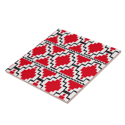 Ikat Aztec Pattern - Red, Black en White Tegeltje (Zijkant)