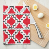 Ikat Aztec Pattern - Red, Black en White Theedoek (Quarter Fold)