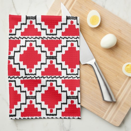 Ikat Aztec Pattern - Red, Black en White Theedoek (Quarter Fold)