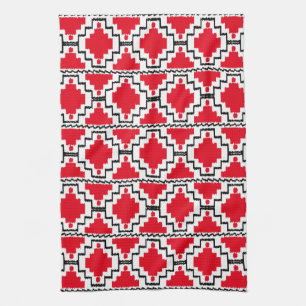 Ikat Aztec Pattern - Red, Black en White Theedoek