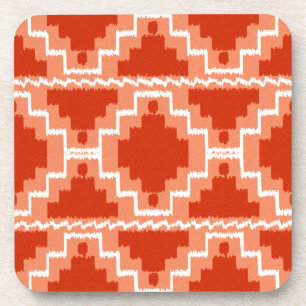 Ikat Aztec Pattern - Rust, Oranje en wit Bier Onderzetter
