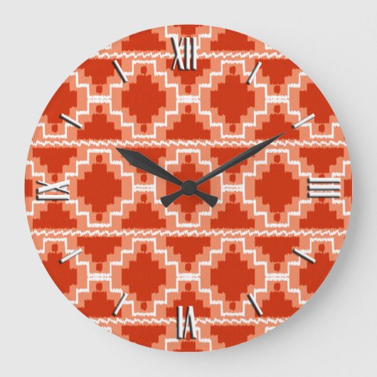 Ikat Aztec Pattern - Rust, Oranje en wit Grote Klok (Voorkant)