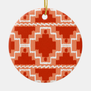 Ikat Aztec Pattern - Rust, Oranje en wit Keramisch Ornament