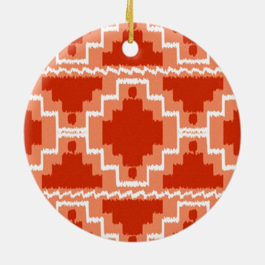 Ikat Aztec Pattern - Rust, Oranje en wit Keramisch Ornament (Achterkant)