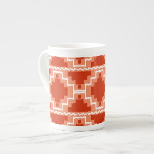 Ikat Aztec Pattern - Rust, Oranje en wit Porselein Kop (Links)