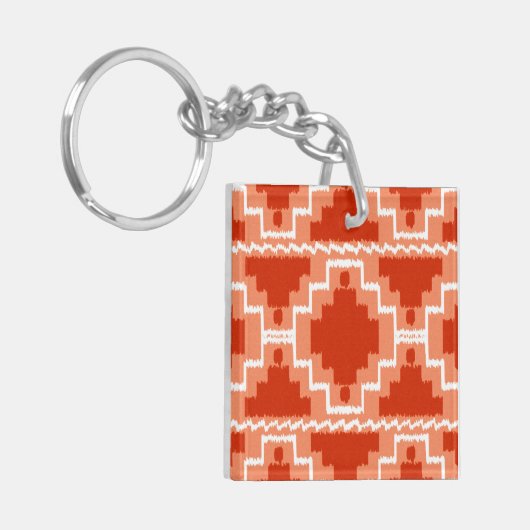 Ikat Aztec Pattern - Rust, Oranje en wit Sleutelhanger (Voorkant Links)