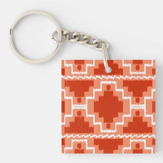 Ikat Aztec Pattern - Rust, Oranje en wit Sleutelhanger (Voorkant)