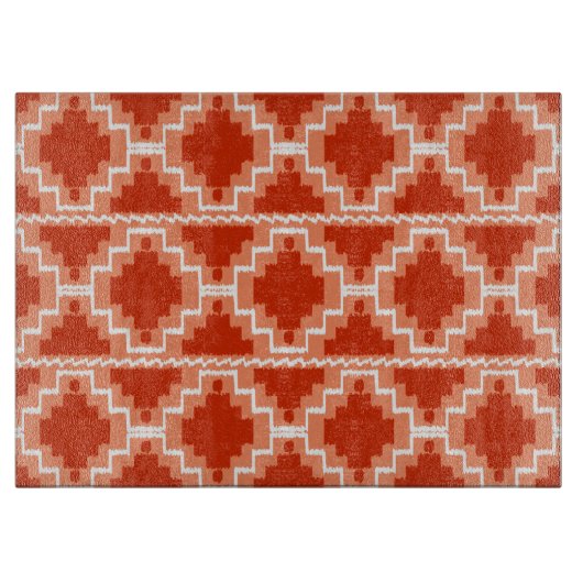 Ikat Aztec Pattern - Rust, Oranje en wit Snijplank (Voorkant)