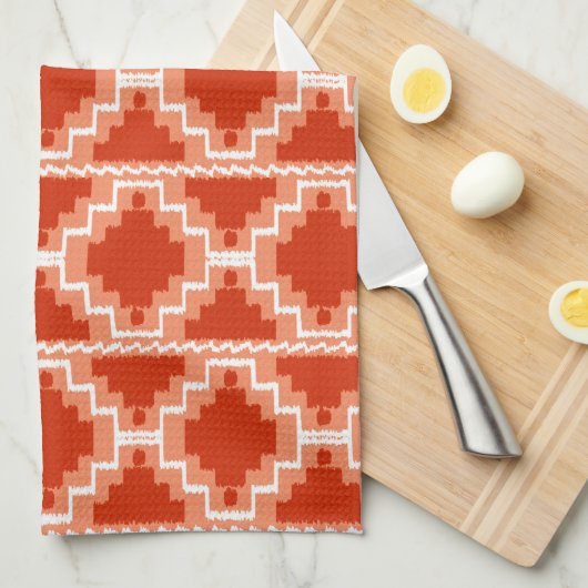 Ikat Aztec Pattern - Rust, Oranje en wit Theedoek (Quarter Fold)