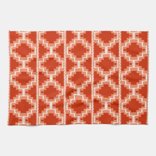 Ikat Aztec Pattern - Rust, Oranje en wit Theedoek (Horizontaal)
