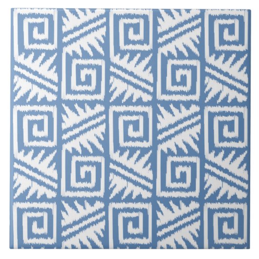 Ikat Aztec Pattern - Sky Blue and White Tegeltje (Voorkant)