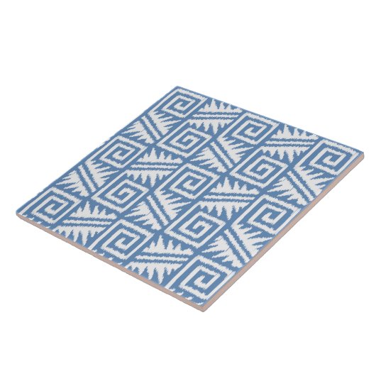 Ikat Aztec Pattern - Sky Blue and White Tegeltje (Zijkant)