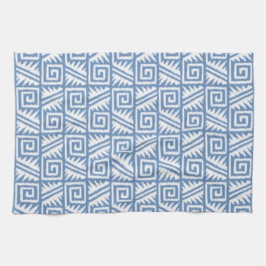 Ikat Aztec Pattern - Sky Blue and White Theedoek (Horizontaal)