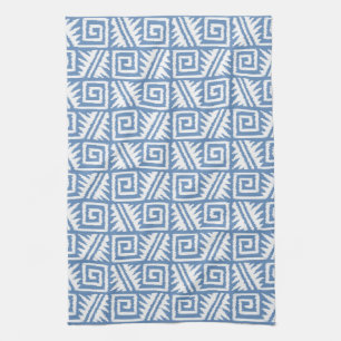 Ikat Aztec Pattern - Sky Blue and White Theedoek
