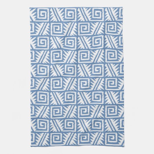 Ikat Aztec Pattern - Sky Blue and White Theedoek (Verticaal)