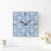 Ikat Aztec Pattern - Sky Blue and White Vierkante Klok (Huis)