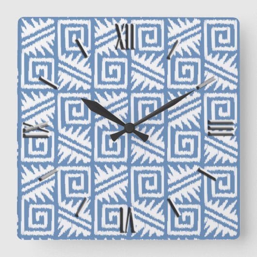 Ikat Aztec Pattern - Sky Blue and White Vierkante Klok (Voorkant)
